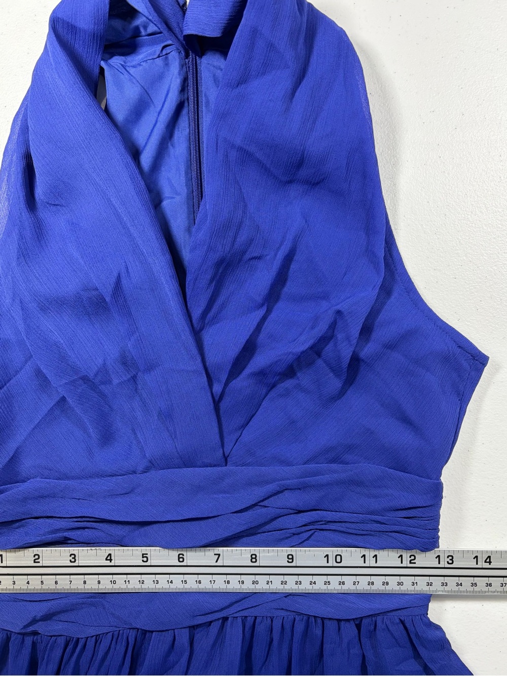 Royal Blue Sleeveless V-Neck Ruched Waist Mini Dress (2) - Picture 8 of 10